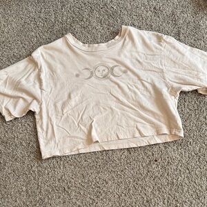 Moon Phase Graphic Cream Crop Tee